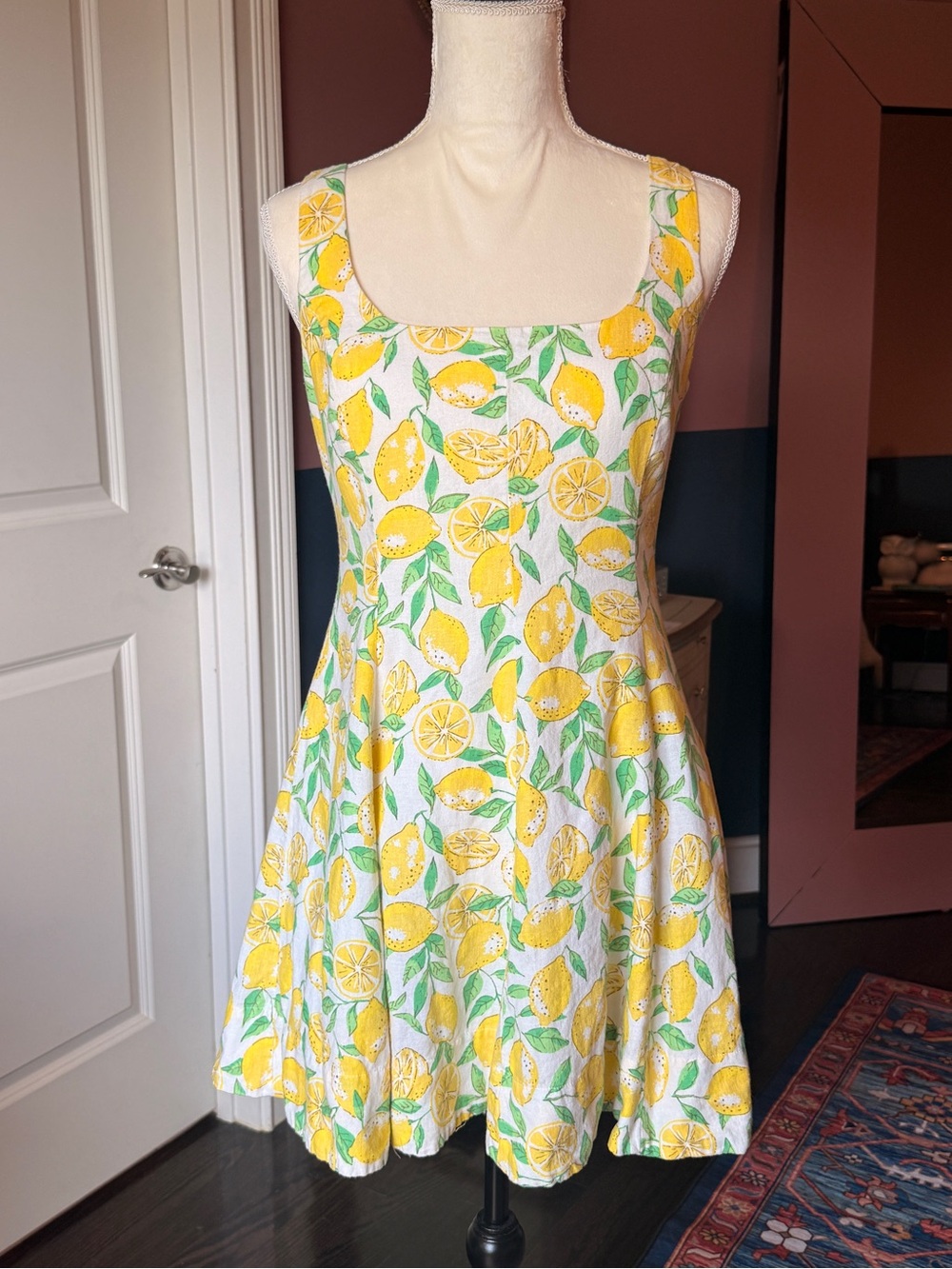 GAP Linen-blend mini dress in Lemon print sz S